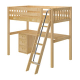 KNOCKOUT2 XL NS : Storage & Study Loft Beds Twin XL High Loft Bed with Angle Ladder + Desk, Slat, Natural