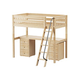 KNOCKOUT3 NS : Storage & Study Loft Beds Twin High Loft Bed with Angled Ladder + Desk, Slat, Natural