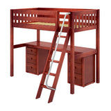 KNOCKOUT3 XL CS : Storage & Study Loft Beds Twin XL High Loft Bed with Angle Ladder + Desk, Slat, Chestnut