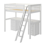 KNOCKOUT3 XL WS : Storage & Study Loft Beds Twin XL High Loft Bed with Angle Ladder + Desk, Slat, White