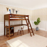 KNOCKOUT8 CP : Storage & Study Loft Beds Twin High Loft w/angled ladder, long desk, 22.5" low bookcase, Panel, Chestnut