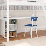 KNOCKOUT8 WS : Storage & Study Loft Beds Twin High Loft w/angled ladder, long desk, 22.5" low bookcase, Slat, White