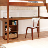 KNOCKOUT8 XL CP : Storage & Study Loft Beds Twin XL High Loft w/angled ladder, long desk, 22.5" low bookcase, Panel, Chestnut
