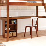 KNOCKOUT8 XL CS : Storage & Study Loft Beds Twin XL High Loft w/angled ladder, long desk, 22.5" low bookcase, Slat, Chestnut