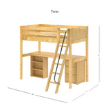 KNOCKOUT9 CS : Storage & Study Loft Beds Twin High Loft w/angled ladder, long desk, 22.5" low bookcase, 3 drawer nightstand, Slat, Chestnut
