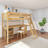 KNOCKOUT9 CS : Storage & Study Loft Beds Twin High Loft w/angled ladder, long desk, 22.5" low bookcase, 3 drawer nightstand, Slat, Chestnut
