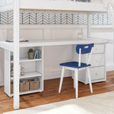 KNOCKOUT9 WC : Storage & Study Loft Beds Twin High Loft w/angled ladder, long desk, 22.5" low bookcase, 3 drawer nightstand, Curve, White