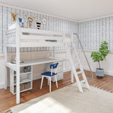 KNOCKOUT9 WS : Storage & Study Loft Beds Twin High Loft w/angled ladder, long desk, 22.5" low bookcase, 3 drawer nightstand, Slat, White