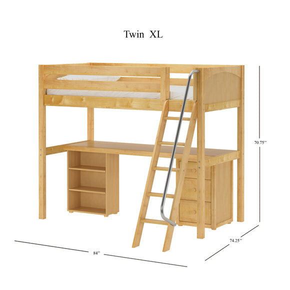 KNOCKOUT9 XL NP : Storage & Study Loft Beds Twin XL High Loft w/angled ladder, long desk, 22.5