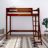 KNOCKOUT CP : Standard Loft Beds Twin High Loft Bed with Angled Ladder on Front, Panel, Chestnut