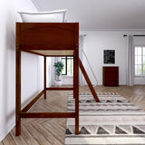 KNOCKOUT CP : Standard Loft Beds Twin High Loft Bed with Angled Ladder on Front, Panel, Chestnut