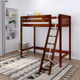 KNOCKOUT CS : Standard Loft Beds Twin High Loft Bed with Angled Ladder on Front, Slat, Chestnut