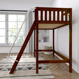 KNOCKOUT CS : Standard Loft Beds Twin High Loft Bed with Angled Ladder on Front, Slat, Chestnut