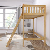 KNOCKOUT NS : Standard Loft Beds Twin High Loft Bed with Angled Ladder on Front, Slat, Natural