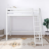 KNOCKOUT WP : Standard Loft Beds Twin High Loft Bed with Angled Ladder on Front, Panel, White