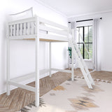 KNOCKOUT WS : Standard Loft Beds Twin High Loft Bed with Angled Ladder on Front, Slat, White