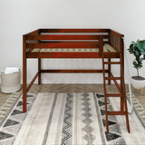 KONG CS : Loft Bed Full Mid Loft Bed with Angled Ladder on Front, Chestnut Slats