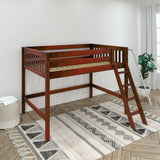 KONG CS : Loft Bed Full Mid Loft Bed with Angled Ladder on Front, Chestnut Slats