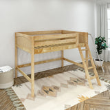 KONG NP : Loft Bed Full Mid Loft Bed with Angled Ladder on Front, Natural Birch Panel