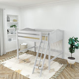 KONG WC : Standard Loft Beds Full Mid Loft Bed with Angled Ladder on Front, Curved, White