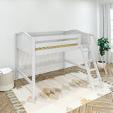 KONG WC : Standard Loft Beds Full Mid Loft Bed with Angled Ladder on Front, Curved, White