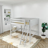 KONG WP : Standard Loft Beds Full Mid Loft Bed with Angled Ladder on Front, Panel, White