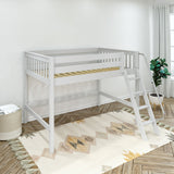 KONG WS : Standard Loft Beds Full Mid Loft Bed with Angled Ladder on Front, Slat, White