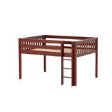 LARGE CS : Standard Loft Beds Full Low Loft Bed with Straight Ladder on Front, Slat, Chestnut