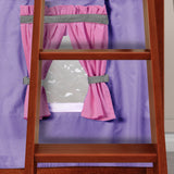 LAUGH56 CP : Play Bunk Beds Twin Low Bunk Bed with Angled Ladder, Curtain + Slide, Panel, Chestnut