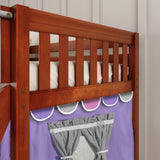 LAUGH56 CS : Play Bunk Beds Twin Low Bunk Bed with Angled Ladder, Curtain + Slide, Slat, Chestnut