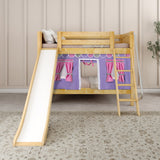 LAUGH56 NP : Play Bunk Beds Twin Low Bunk Bed with Angled Ladder, Curtain + Slide, Panel, Natural