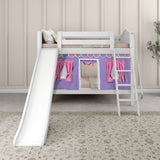LAUGH56 WC : Play Bunk Beds Twin Low Bunk Bed with Angled Ladder, Curtain + Slide, Curve, White