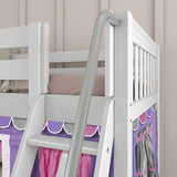 LAUGH56 WS : Play Bunk Beds Twin Low Bunk Bed with Angled Ladder, Curtain + Slide, Slat, White