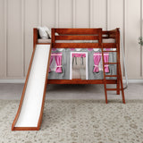 LAUGH57 CP : Play Bunk Beds Twin Low Bunk Bed with Angled Ladder, Curtain + Slide, Panel, Chestnut