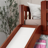 LAUGH57 CS : Play Bunk Beds Twin Low Bunk Bed with Angled Ladder, Curtain + Slide, Slat, Chestnut