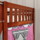 LAUGH57 CS : Play Bunk Beds Twin Low Bunk Bed with Angled Ladder, Curtain + Slide, Slat, Chestnut