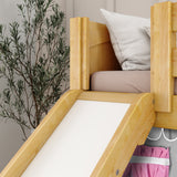 LAUGH57 NP : Play Bunk Beds Twin Low Bunk Bed with Angled Ladder, Curtain + Slide, Panel, Natural