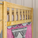 LAUGH57 NS : Play Bunk Beds Twin Low Bunk Bed with Angled Ladder, Curtain + Slide, Slat, Natural