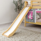 LAUGH57 NS : Play Bunk Beds Twin Low Bunk Bed with Angled Ladder, Curtain + Slide, Slat, Natural