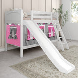 LAUGH57 WP : Play Bunk Beds Twin Low Bunk Bed with Angled Ladder, Curtain + Slide, Panel, White