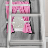LAUGH57 WP : Play Bunk Beds Twin Low Bunk Bed with Angled Ladder, Curtain + Slide, Panel, White