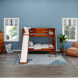 LAUGH CS : Play Bunk Beds Twin Low Bunk Bed with Slide and Angled Ladder on Front, Slat, Chestnut