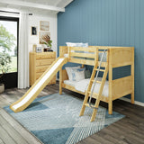 LAUGH NP : Play Bunk Beds Twin Low Bunk Bed with Slide and Angled Ladder on Front, Panel, Natural