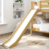 LAUGH NS : Play Bunk Beds Twin Low Bunk Bed with Slide and Angled Ladder on Front, Slat, Natural