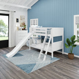 LAUGH WP : Play Bunk Beds Twin Low Bunk Bed with Slide and Angled Ladder on Front, Panel, White