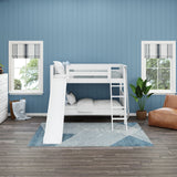 LAUGH WP : Play Bunk Beds Twin Low Bunk Bed with Slide and Angled Ladder on Front, Panel, White