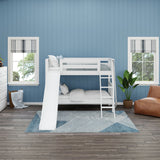 LAUGH WS : Play Bunk Beds Twin Low Bunk Bed with Slide and Angled Ladder on Front, Slat, White