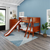 LAUGH XL CP : Play Bunk Beds Twin XL Low Bunk Bed with Slide and Angled Ladder on Front, Panel, Chestnut