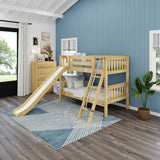LAUGH XL NS : Play Bunk Beds Twin XL Low Bunk Bed with Slide and Angled Ladder on Front, Slat, Natural