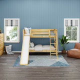 LAUGH XL NS : Play Bunk Beds Twin XL Low Bunk Bed with Slide and Angled Ladder on Front, Slat, Natural